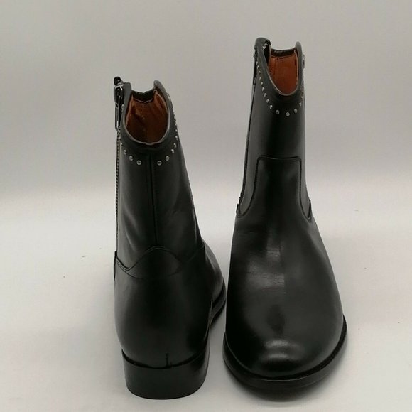Frye Womens Melissa Stud Short Boots Black Leather Side Zip Block Heel 9.5M NEW - Picture 3 of 10